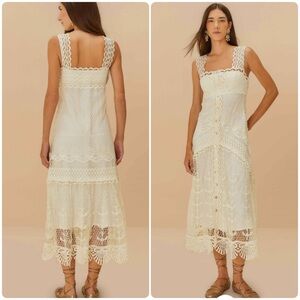 NWT FARM Rio Off White Nautical Guipere Crochet Midi Dress, Sz M